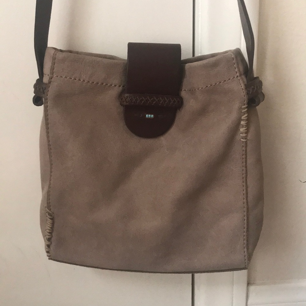 Vintage Lucky Brand Suede Taupe Crossbody Satchel